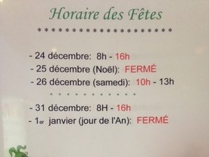 Horaire du temps des fêtes