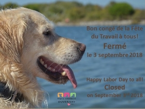 Public Holiday - Closed on monday, September 3rd 2018