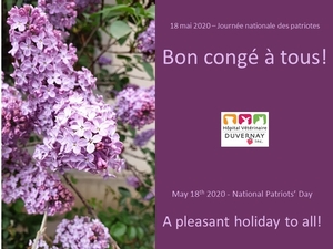 Nous sommes fermés lundi le 18 mai 2020